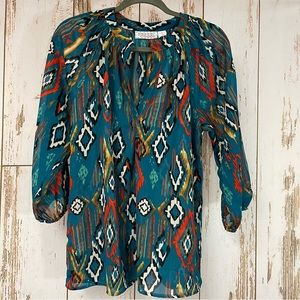 NWT Pink Cattlelac Southwestern Print Blouse. Size XL